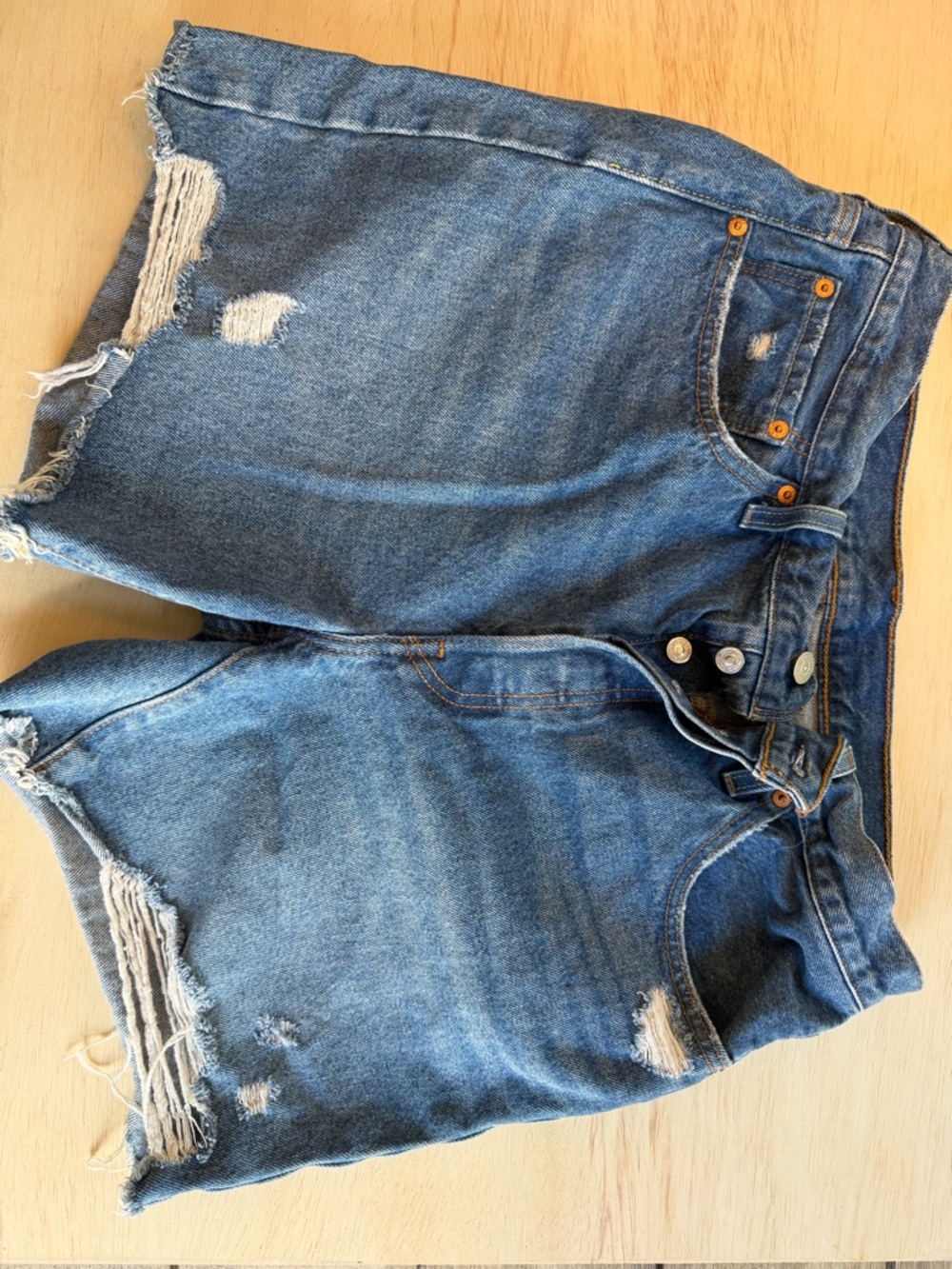 Levi’s 501 long distressed shorts